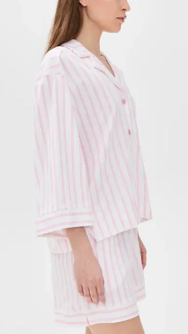 Petite Plume Pima Olivia Short Set White/Pink Stripe | Thumbnail 4