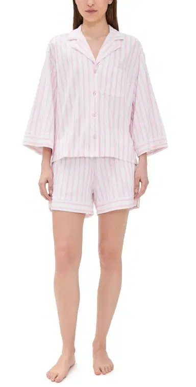 Petite Plume Pima Olivia Short Set White/Pink Stripe | Thumbnail 1