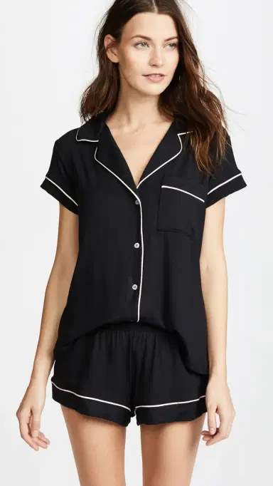 Eberjey Gisele Shortie Pajama Set Black/Sorbet Pink S | Thumbnail 2