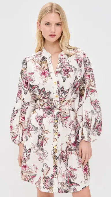 L'Agence Butterfly Jungle Shirt Dress White Multi Butterfly | Thumbnail 2 L'Agence Butterfly Jungle Shirt Dress White Multi Butterfly | Thumbnail 2