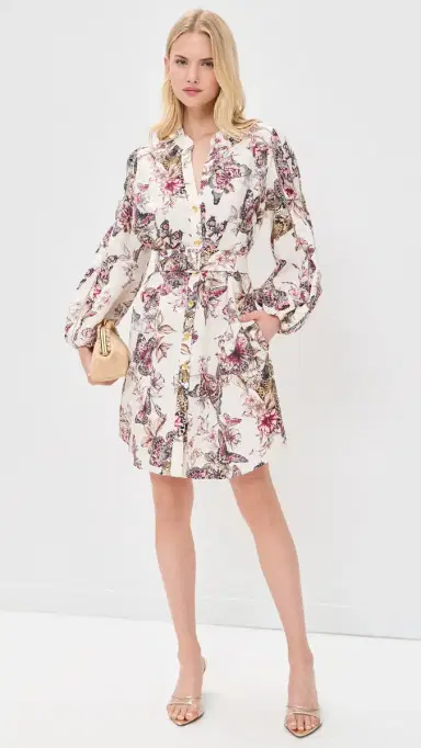 L'Agence Butterfly Jungle Shirt Dress White Multi Butterfly | Thumbnail 5 L'Agence Butterfly Jungle Shirt Dress White Multi Butterfly | Thumbnail 5