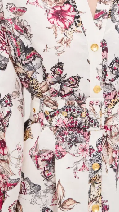 L'Agence Butterfly Jungle Shirt Dress White Multi Butterfly | Thumbnail 6 L'Agence Butterfly Jungle Shirt Dress White Multi Butterfly | Thumbnail 6