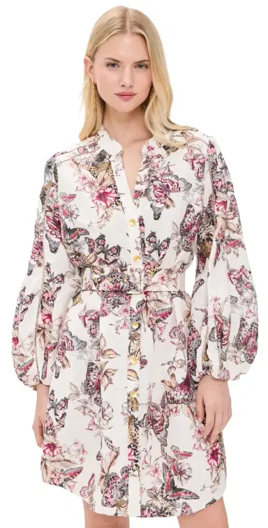 L'Agence Butterfly Jungle Shirt Dress White Multi Butterfly | Thumbnail 1 L'Agence Butterfly Jungle Shirt Dress White Multi Butterfly | Thumbnail 1