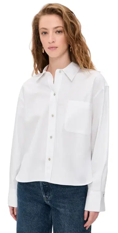 Vince Cropped Long Sleeve Shirt Optic White | Thumbnail 1