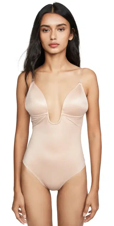 SPANX shape Suit Your Fancy Plunge Low-Back Thong Bodysuit Champagne Beige | Thumbnail 1 SPANX shape Suit Your Fancy Plunge Low-Back Thong Bodysuit Champagne Beige | Thumbnail 1