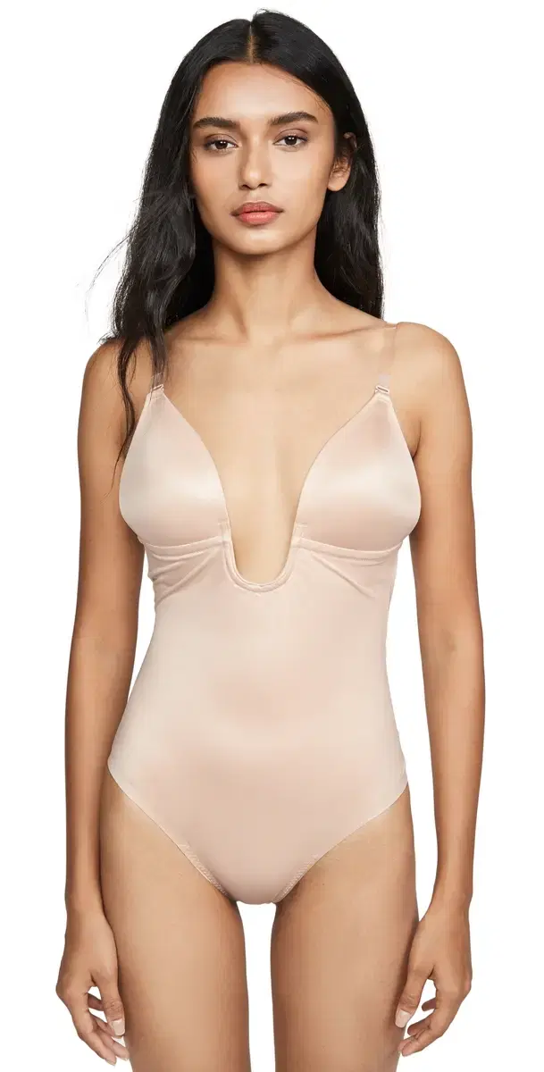 shape Suit Your Fancy Plunge Low-Back Thong Bodysuit Champagne Beige