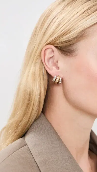 SHASHI Triple Two Toned Hoops Gold/Silver One Size | Thumbnail 3 SHASHI Triple Two Toned Hoops Gold/Silver One Size | Thumbnail 3
