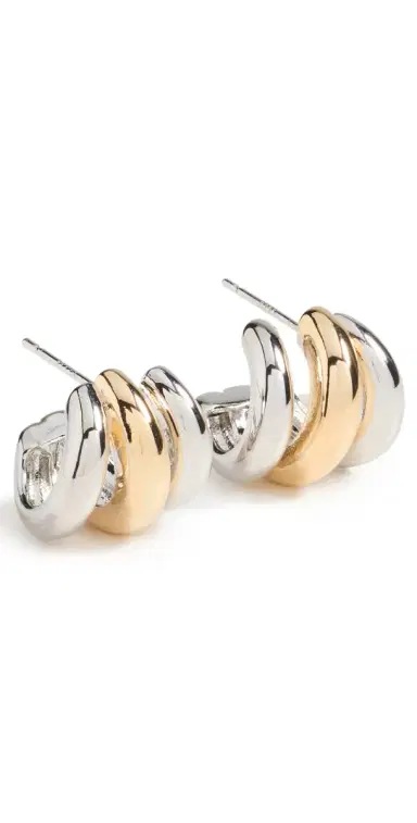 SHASHI Triple Two Toned Hoops Gold/Silver One Size | Thumbnail 1 SHASHI Triple Two Toned Hoops Gold/Silver One Size | Thumbnail 1