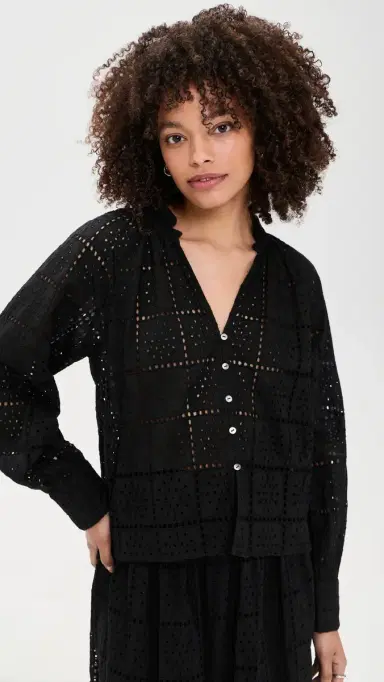 RAILS Francine Top Black Grid Embroidery S | Thumbnail 2
