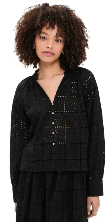 RAILS Francine Top Black Grid Embroidery S | Thumbnail 1