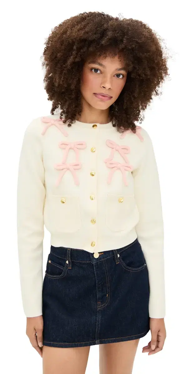 Bow Cardigan Cream/Pink