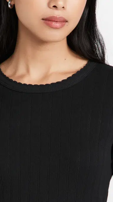 Leset Pointelle lim Fit Long Sleeve Top Black | Thumbnail 6