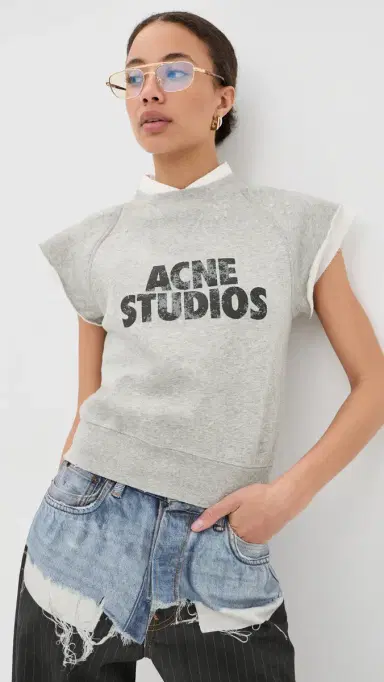 Acne Studios Short Sleeve Sweatshirt Grey Melange | Thumbnail 2 Acne Studios Short Sleeve Sweatshirt Grey Melange | Thumbnail 2