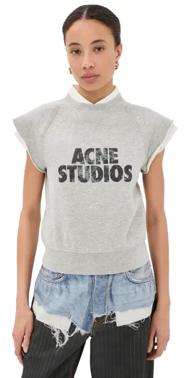 Acne Studios Short Sleeve Sweatshirt Grey Melange | Thumbnail 1 Acne Studios Short Sleeve Sweatshirt Grey Melange | Thumbnail 1