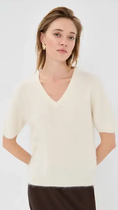 Lisa Yang Lovisa Cashmere T-Shirt Cream Brushed 0 | Thumbnail 2