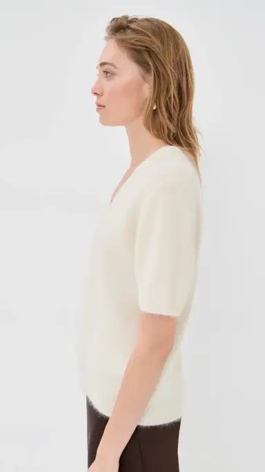Lisa Yang Lovisa Cashmere T-Shirt Cream Brushed 0 | Thumbnail 4