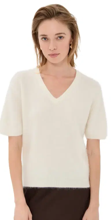 Lisa Yang Lovisa Cashmere T-Shirt Cream Brushed 0 | Thumbnail 1