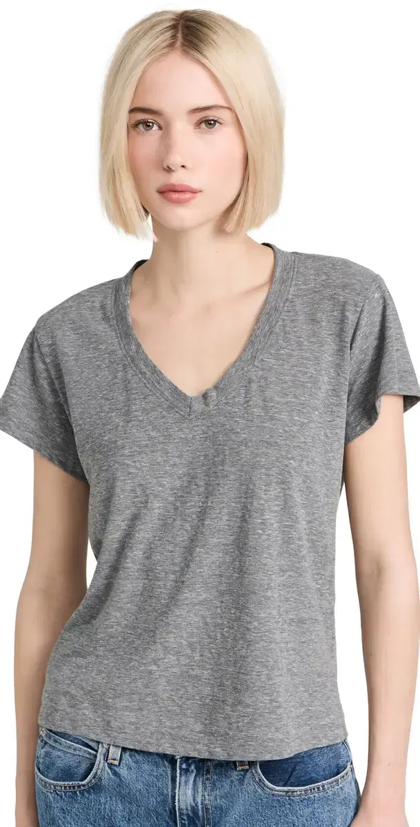 perfectwhitetee Hendrix Cotton Boxy V Neck Tee Heather Grey