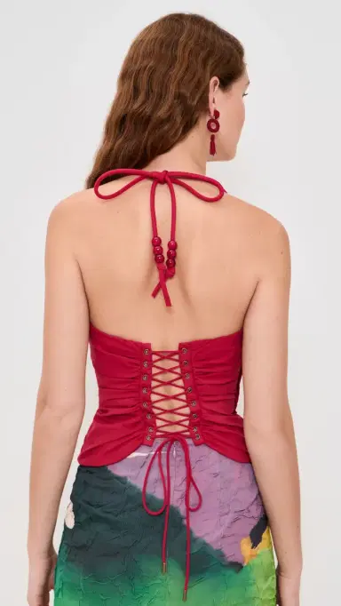 Andrea Iyamah Arlo Corset Top Raspberry | Thumbnail 3
