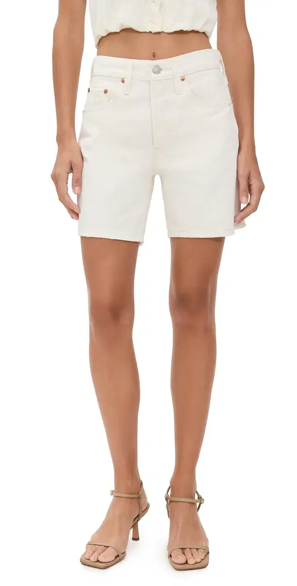 501 Mid Thigh Shorts Ecru Booper No Damage