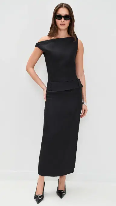 SIR. Raquel Off Shoulder Midi Dress Black | Thumbnail 5 SIR. Raquel Off Shoulder Midi Dress Black | Thumbnail 5