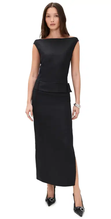 SIR. Raquel Off Shoulder Midi Dress Black | Thumbnail 1 SIR. Raquel Off Shoulder Midi Dress Black | Thumbnail 1