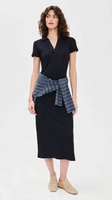 Vince Rib Short Sleeve Polo Dress Coastal | Thumbnail 5 Vince Rib Short Sleeve Polo Dress Coastal | Thumbnail 5