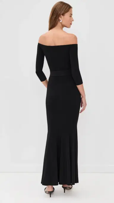 Norma Kamali Kamali Kulture Off Shoulder Fishtail Gown Black M | Thumbnail 3