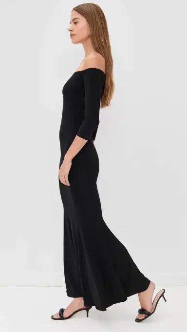 Norma Kamali Kamali Kulture Off Shoulder Fishtail Gown Black M | Thumbnail 4