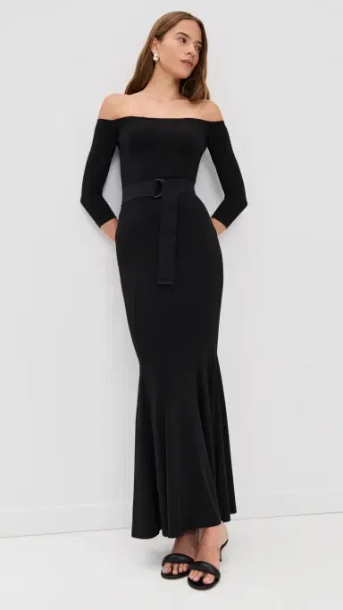Norma Kamali Kamali Kulture Off Shoulder Fishtail Gown Black M | Thumbnail 5
