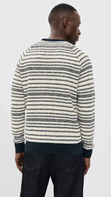 Billy Reid Raglan Stripe Crew Sweater Tinted White/Carbon Blue | Thumbnail 3 Billy Reid Raglan Stripe Crew Sweater Tinted White/Carbon Blue | Thumbnail 3