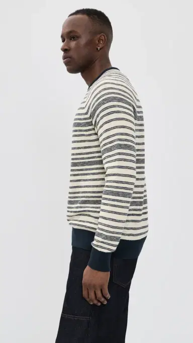 Billy Reid Raglan Stripe Crew Sweater Tinted White/Carbon Blue | Thumbnail 4 Billy Reid Raglan Stripe Crew Sweater Tinted White/Carbon Blue | Thumbnail 4