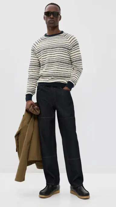 Billy Reid Raglan Stripe Crew Sweater Tinted White/Carbon Blue | Thumbnail 5 Billy Reid Raglan Stripe Crew Sweater Tinted White/Carbon Blue | Thumbnail 5