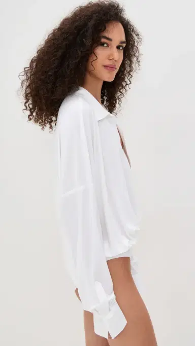 Norma Kamali Super Oversized Boyfriend Shirt Bodysuit now White | Thumbnail 4