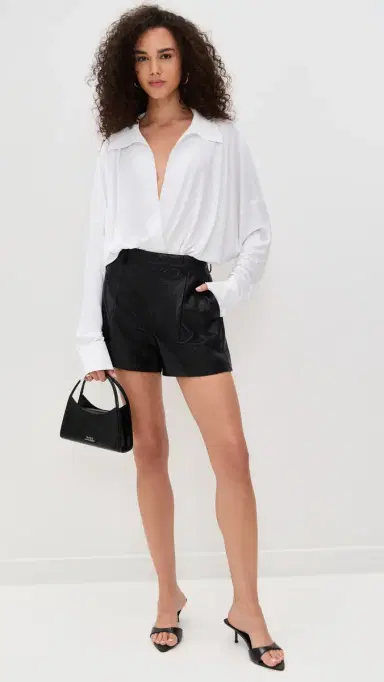 Norma Kamali Super Oversized Boyfriend Shirt Bodysuit now White | Thumbnail 5