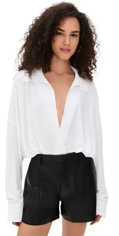 Norma Kamali Super Oversized Boyfriend Shirt Bodysuit now White | Thumbnail 1