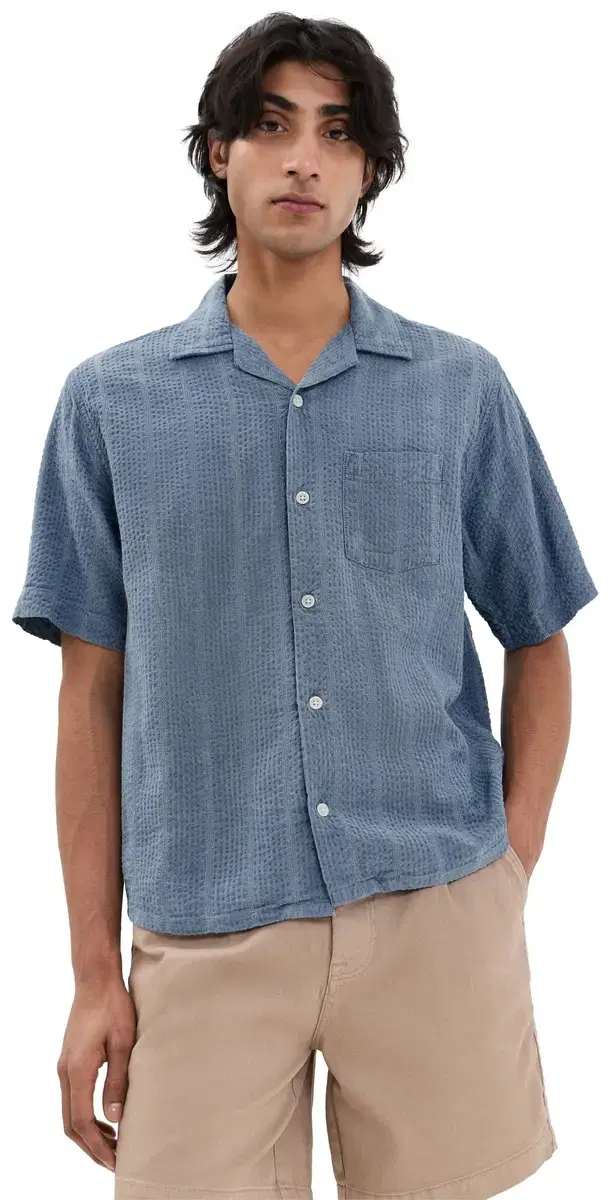 Corridor triped eersucker hort leeve hirt Indigo