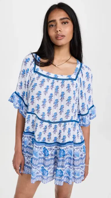 Playa Lucila Drop Waist Border Print Dress Blue Border Print S | Thumbnail 2 Playa Lucila Drop Waist Border Print Dress Blue Border Print S | Thumbnail 2