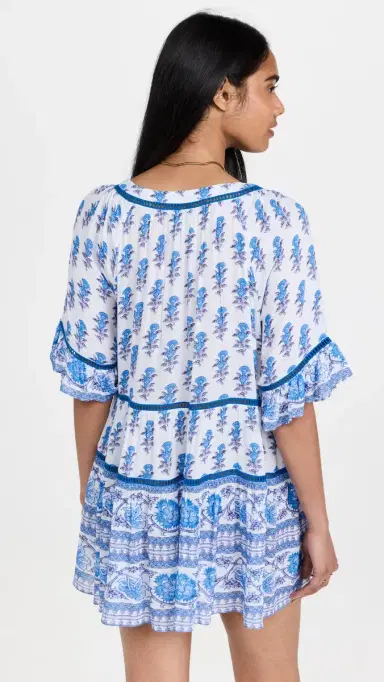 Playa Lucila Drop Waist Border Print Dress Blue Border Print S | Thumbnail 3 Playa Lucila Drop Waist Border Print Dress Blue Border Print S | Thumbnail 3