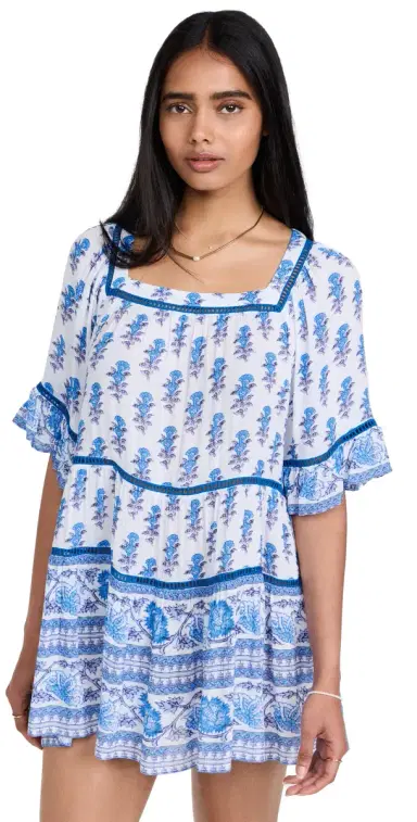 Playa Lucila Drop Waist Border Print Dress Blue Border Print S | Thumbnail 1 Playa Lucila Drop Waist Border Print Dress Blue Border Print S | Thumbnail 1