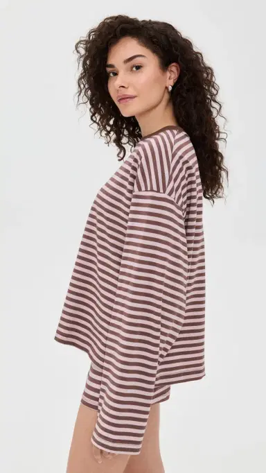 Lioness Bloom Long Sleeve Tee Chocolate Blush Stripe | Thumbnail 4