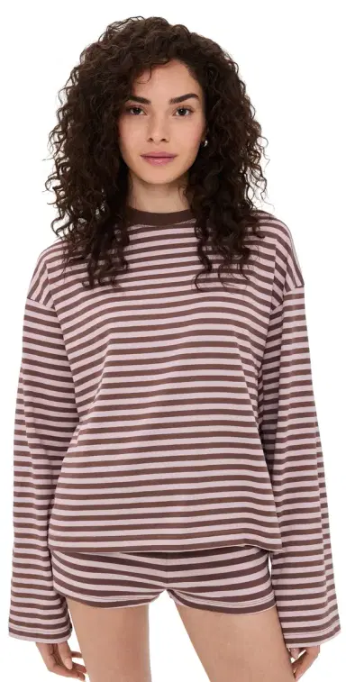 Lioness Bloom Long Sleeve Tee Chocolate Blush Stripe | Thumbnail 1