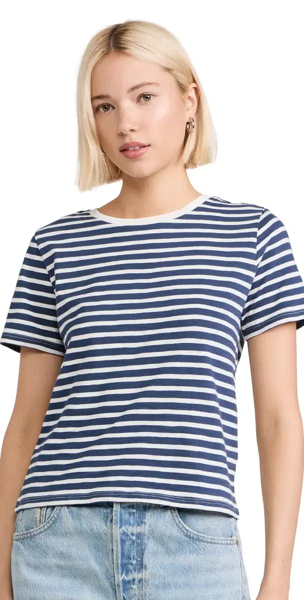 Boxy T-hirt tripes Cream/Blue