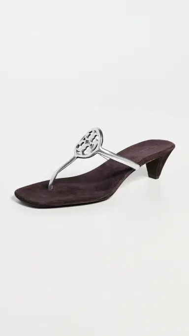 Tory Burch Miller Capri Kitten Heels Silver/Cocoa 7 | Thumbnail 2