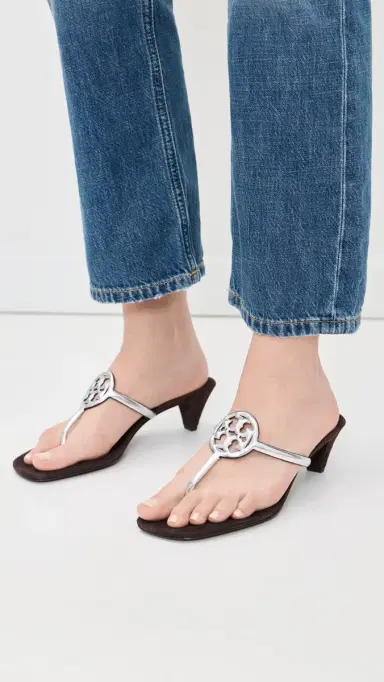 Tory Burch Miller Capri Kitten Heels Silver/Cocoa 7 | Thumbnail 3
