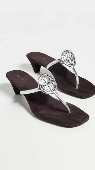 Tory Burch Miller Capri Kitten Heels Silver/Cocoa 7 | Thumbnail 5
