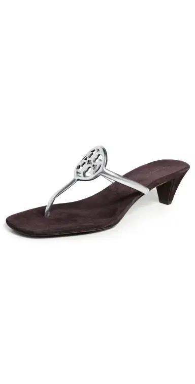 Tory Burch Miller Capri Kitten Heels Silver/Cocoa 7 | Thumbnail 1