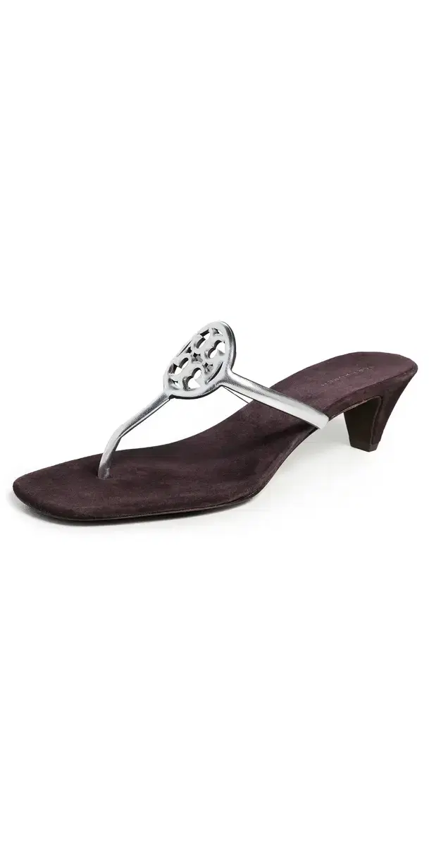 Tory Burch Miller Capri Kitten Heels Silver/Cocoa