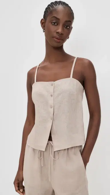 FRAME The Linen Button Cami Flax | Thumbnail 2 FRAME The Linen Button Cami Flax | Thumbnail 2