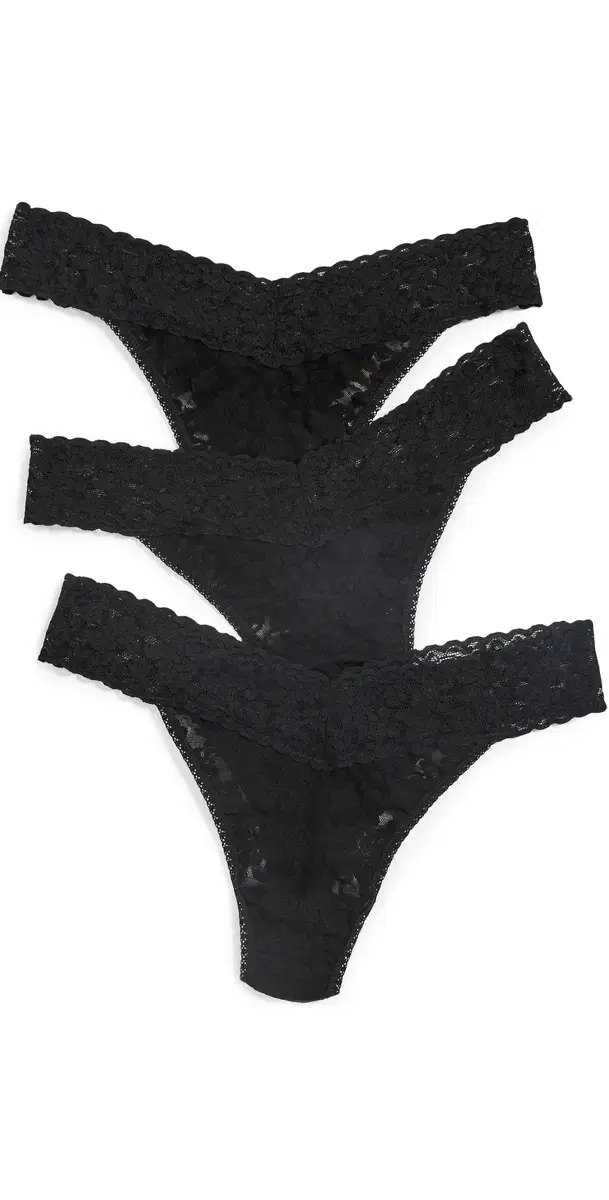 Signature Lace Original Rise Thong 3 Pack Black/Black/Black One Size